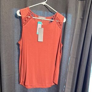 Daniel Rainn Orange Sleeveless Tank Top with Lattice Detail